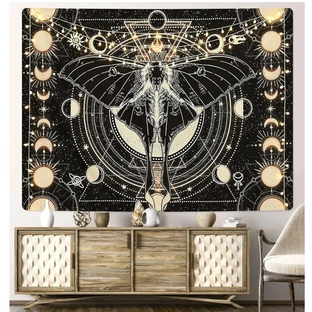 Moon Phase‎ Tapestry Vintage Butterfly Moth Tapestry Psychedelic 59.1